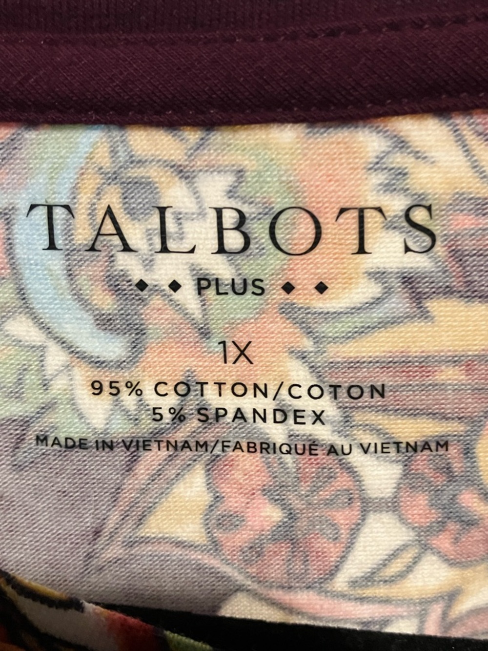 Talbots Burgundy Floral Paisley Long Sleeve Tee - Picture 2 of 8